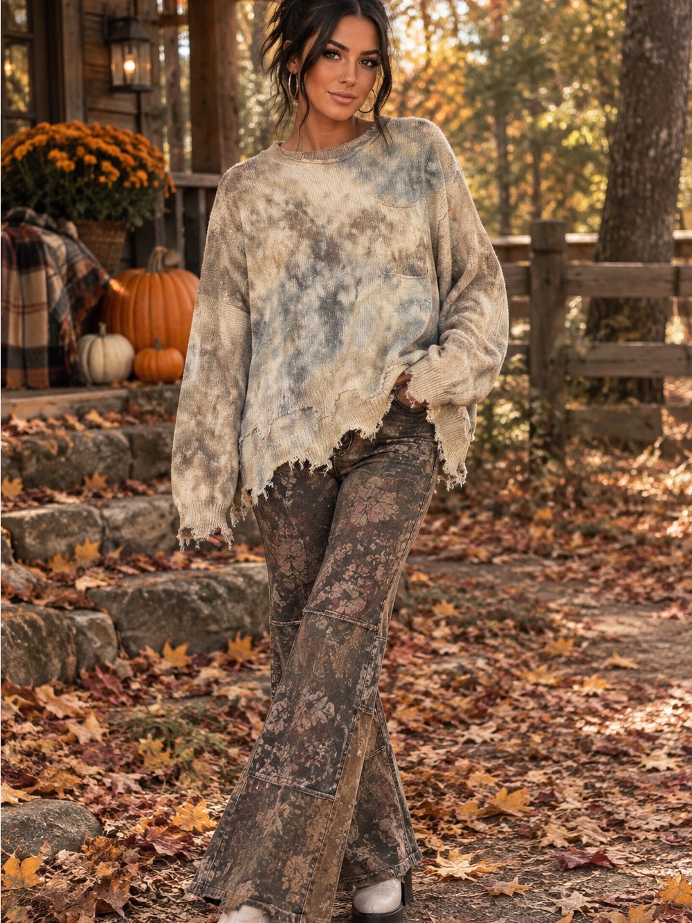 Fantastic Fawn Distressed Tie-Dye Pullover